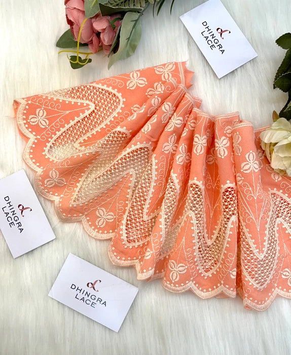 Beautiful 9 Inches Broad Hakoba Lace Peach Colour 160524