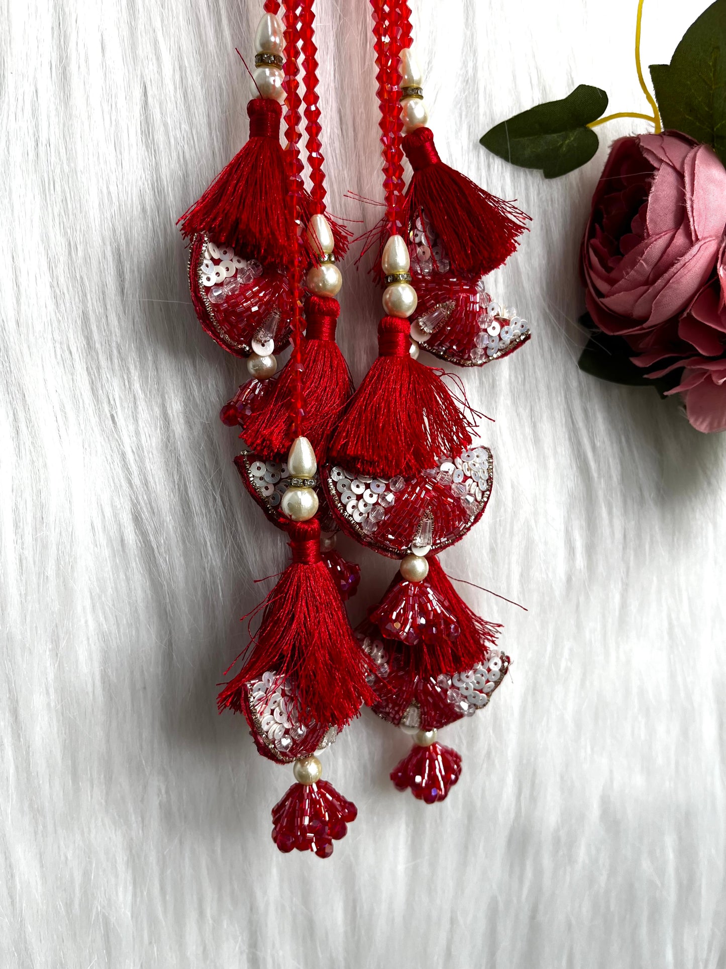 Beautiful Handwork Hanging Sequence Cutpipe And Crystal Work Red Colour 020824