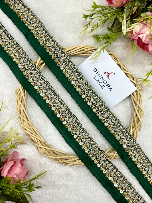 Beautiful Cutpipe Beads And Sequence Work Lace Green 221124