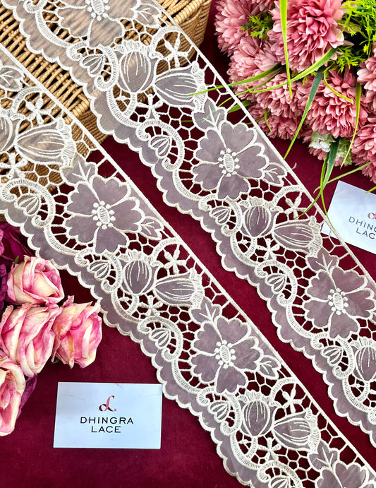 Beautiful Organza Based Cutwork Lace Beige 260225/070325