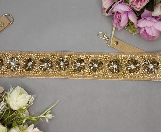 Beautiful Handwork Crystal And Cutpipe With Beads Work Waist Belt 070824