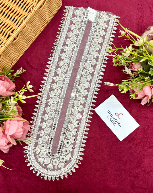 Beautiful Mirror And Pearls Work Neck White 051024