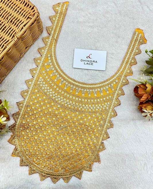 Beautiful Silk Based Zari Work Neck Patch Yellow 141224 Deal