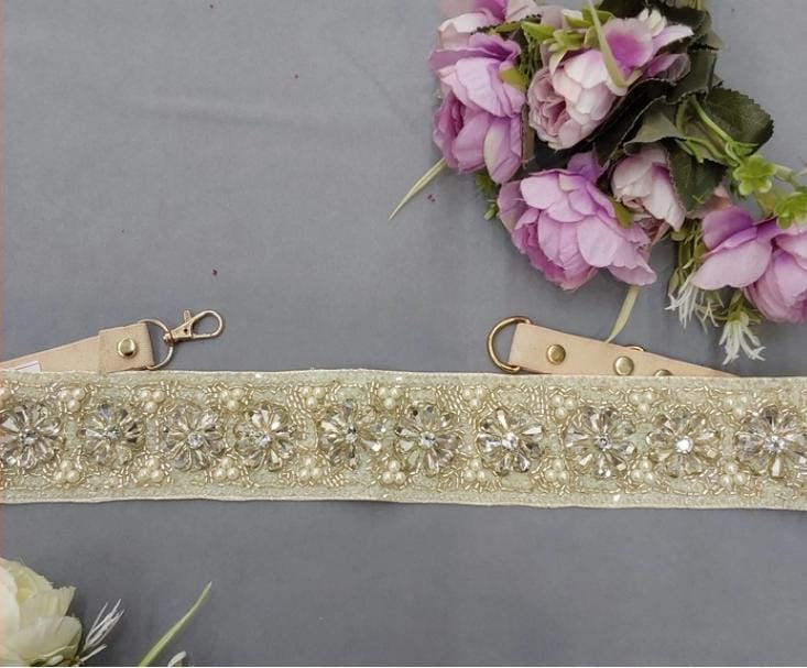 Beautiful Handwork Crystal And Cutpipe With Beads Work Waist Belt 070824