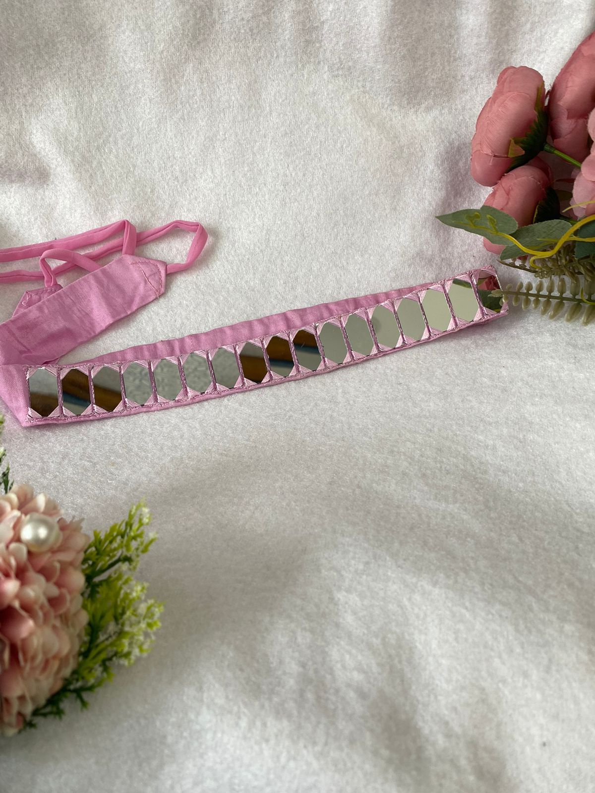 Beautiful Mirror Work Belt Light Pink 140824