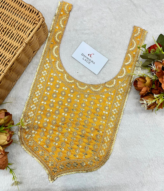 Beautiful Silk Based Zari Work Neck Patch yellow 141224 Deal