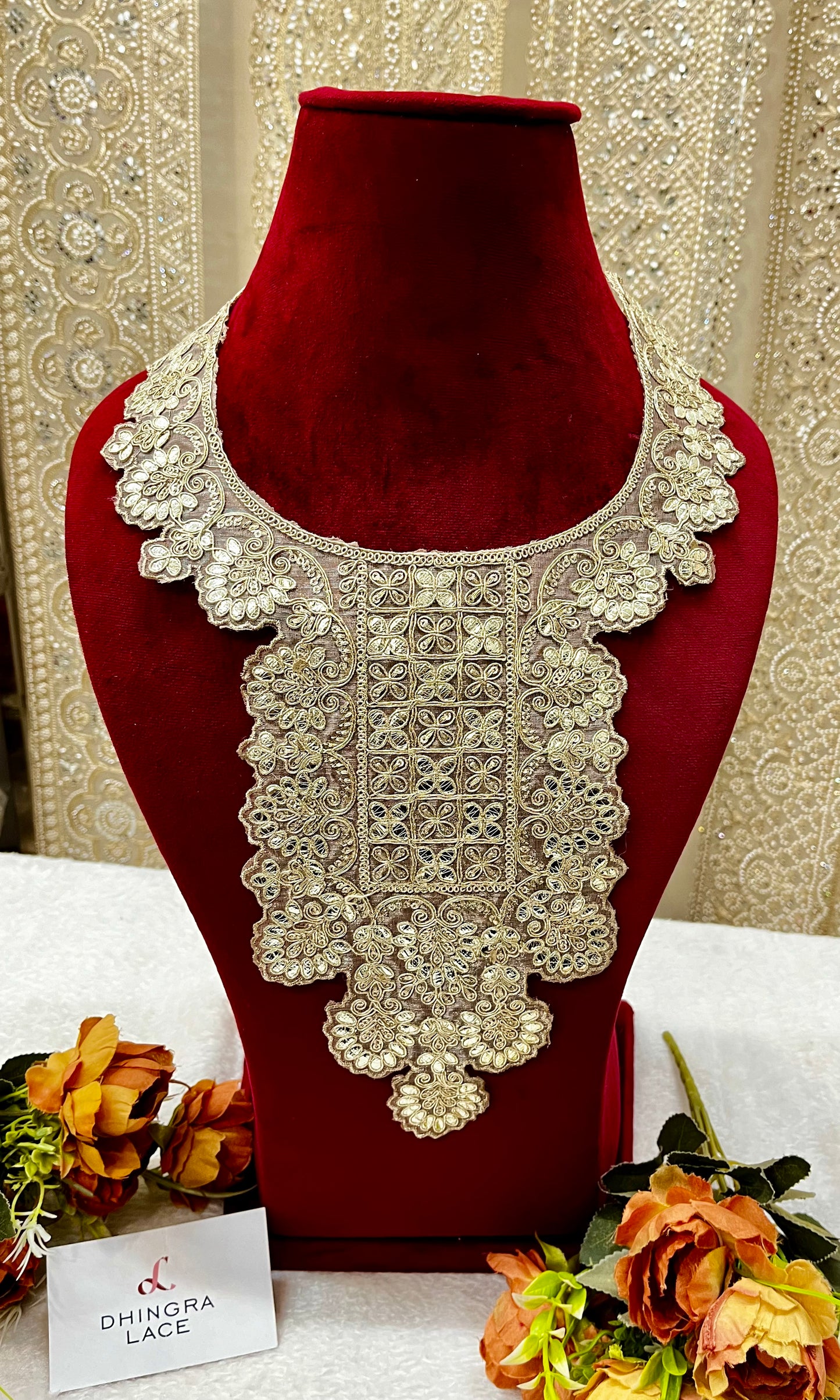 Beautiful Zari Work Neck Light Gold 271124 F