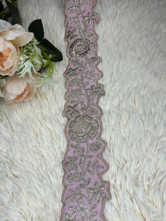 Beautiful  Cutwork Silk Based 2 Inches Broad Lace Light Pink 100824