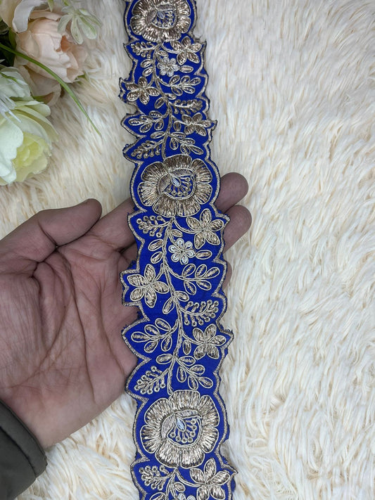 Beautiful  Cutwork Silk Based 2 Inches Broad Lace Blue 100824