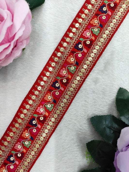 Beautiful Sabyasachi Multicolour 2 Inches Broad Border Maroon 100824