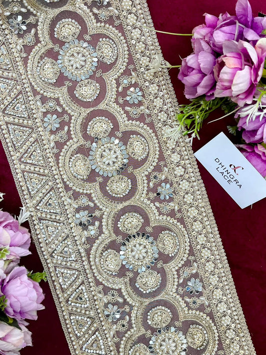 Beautiful 8 Inches Broad Zarkan , Pearls And Mirror Work Lace Border 280924