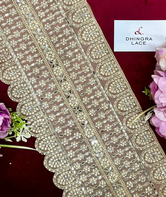 Beautiful 8 Inches Broad Zarkan, Pearls And Mirror Work Border 280924