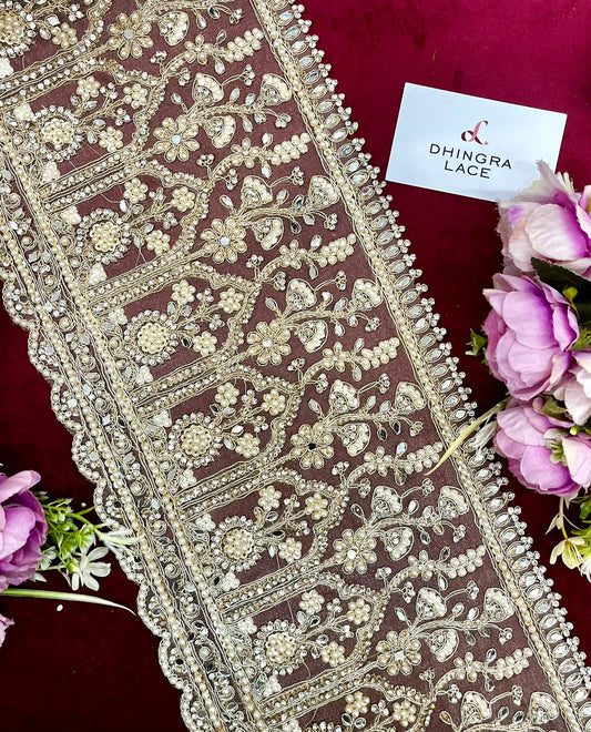 Beautiful 8 Inches Broad Zarkan, Pearls And Mirror Work Border 280924