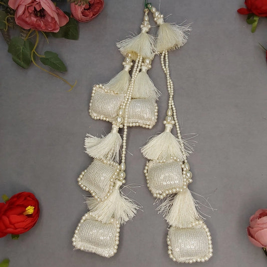 Long Dyeable Hangings With Beads Of White 080424